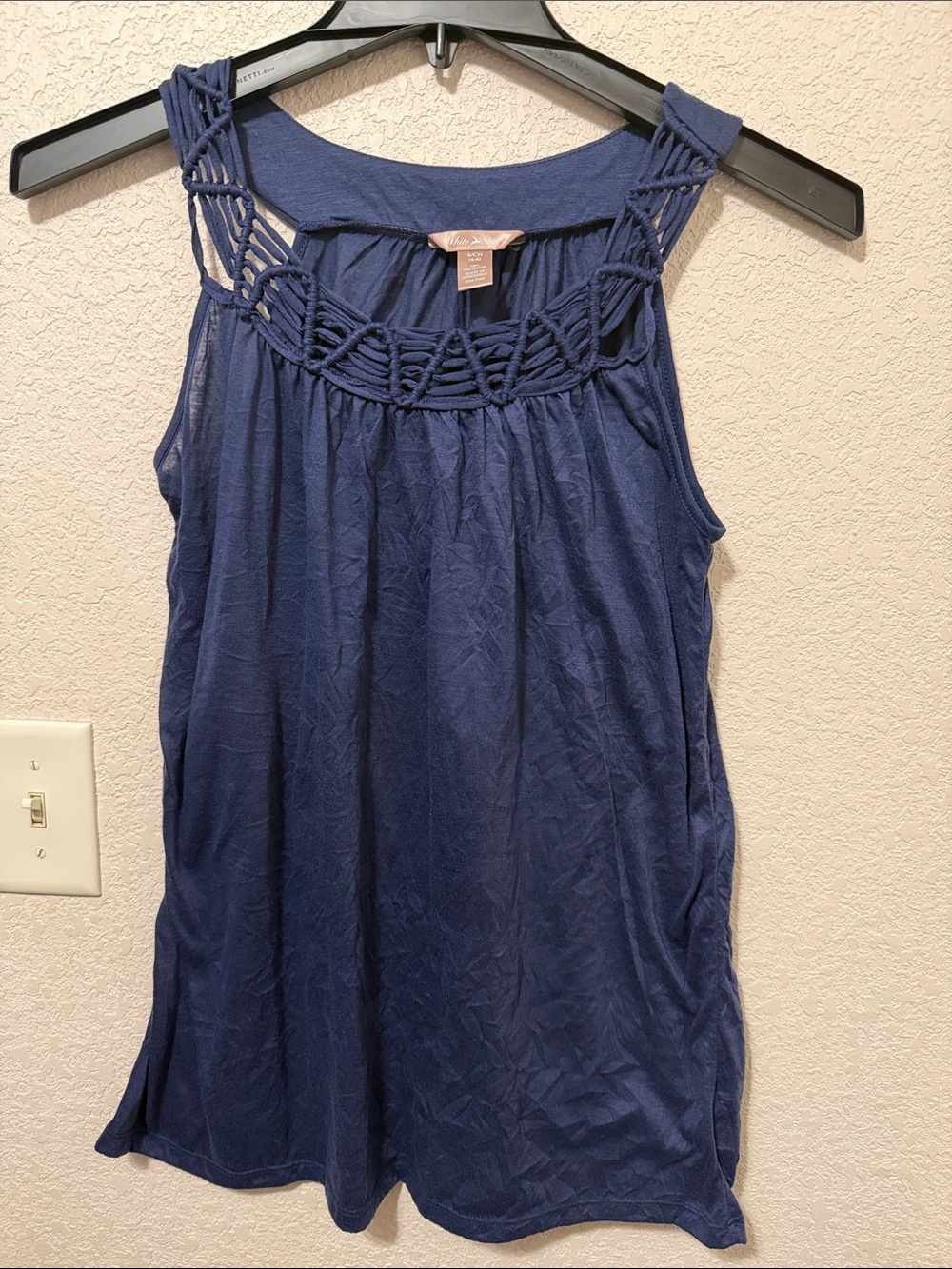 White Stag Navy Blue Macramé Yoke Tank Top